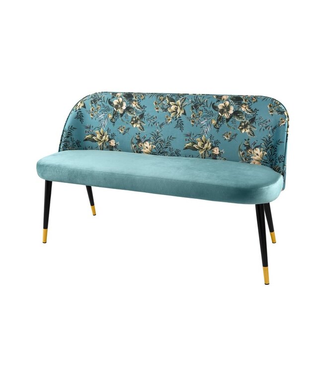 Invicta Interior Design bank PRET-A-PORTER turquoise fluwelen bloemmotief en gouden voetdoppen - 41706