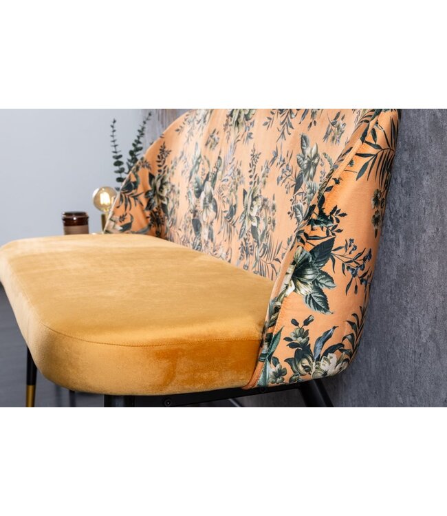 Invicta Interior Design bank PRET-A-PORTER geel fluweel bloemmotief en gouden voetdoppen - 41705