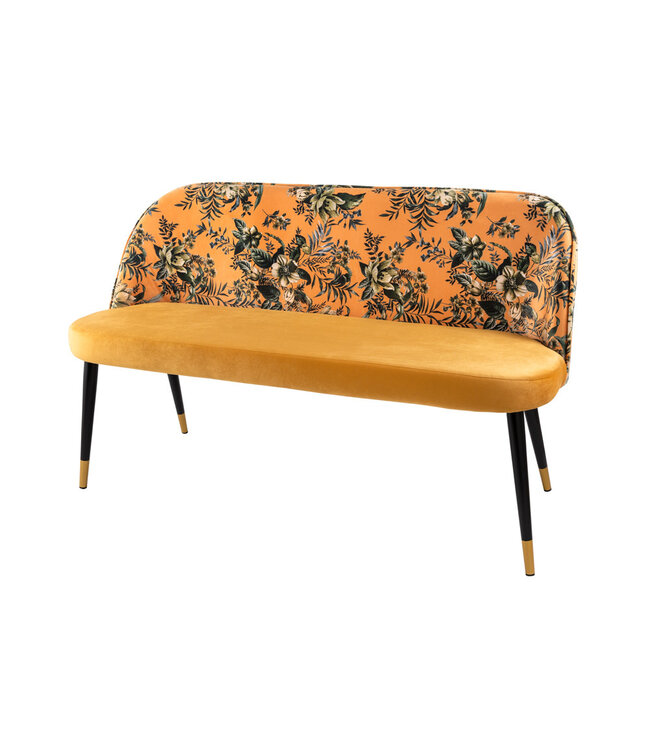 Invicta Interior Design bank PRET-A-PORTER geel fluweel bloemmotief en gouden voetdoppen - 41705