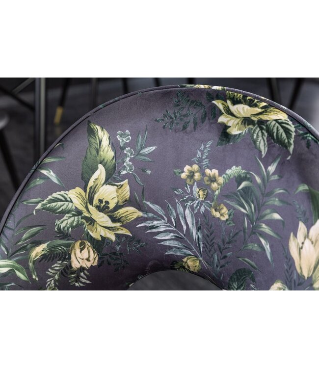 Invicta Interior Design stoel PRET-A-PORTER grijs fluweel bloemmotief en gouden voetdoppen - 41703