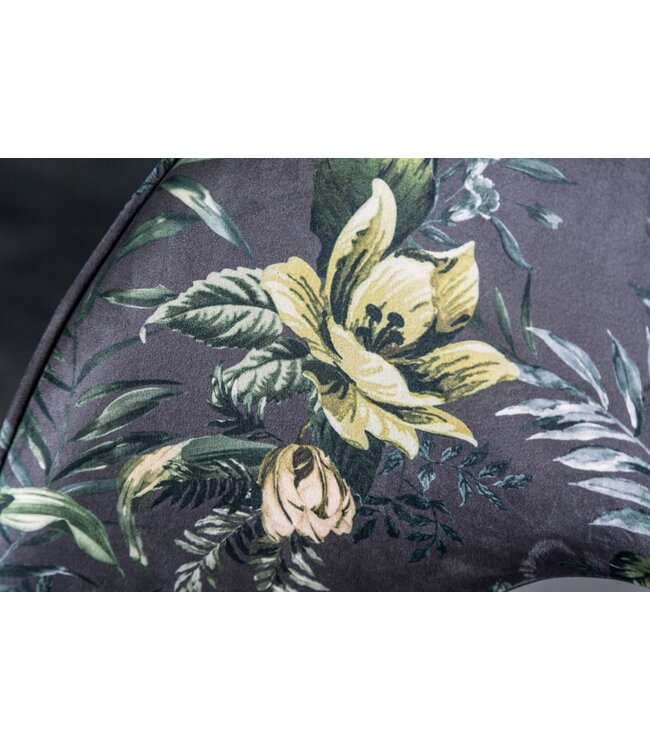 Invicta Interior Design stoel PRET-A-PORTER grijs fluweel bloemmotief en gouden voetdoppen - 41703