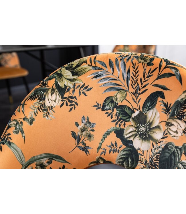 Invicta Interior Design stoel PRET-A-PORTER geel fluweel bloemmotief en gouden voetdoppen - 41701