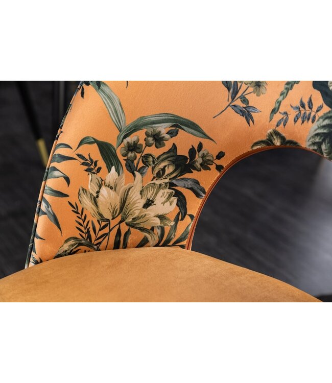 Invicta Interior Design stoel PRET-A-PORTER geel fluweel bloemmotief en gouden voetdoppen - 41701