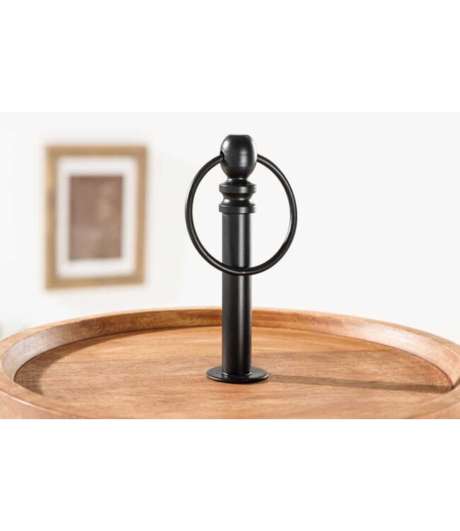 Invicta Interior Massief houten taartplateau PURE NATURE 40cm mango rond met twee niveaus zwart metaal - 41606