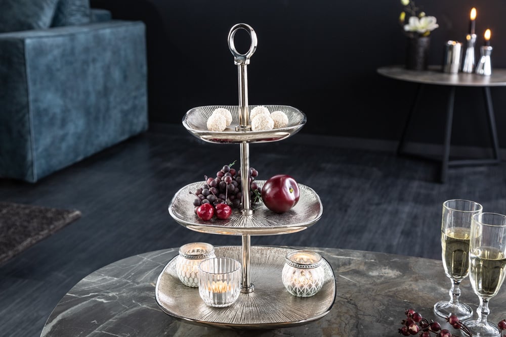 Design taartplateau ORIENT 44cm zilver met drie niveaus - 41605 - Meubello®