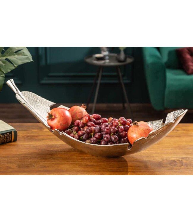 Invicta Interior Design decoratieve kom SILVER LEAF 62cm bladzilver design metaal handgemaakt - 41601