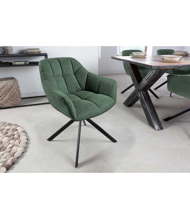 Invicta Interior Bureaustoel PAPILLON donkergroen decoratief gewatteerd zwart frame - 41591