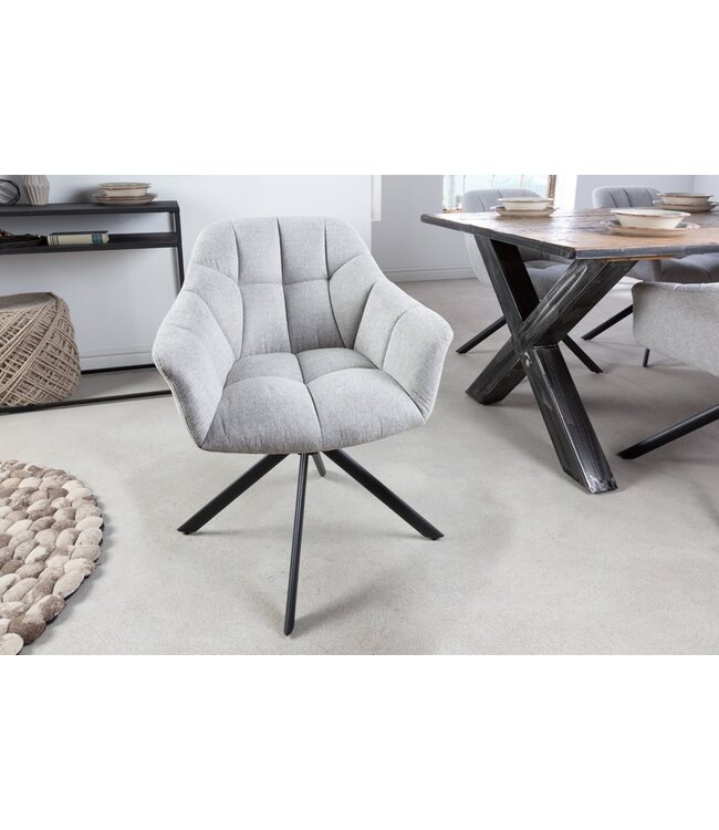 Invicta Interior Bureaustoel PAPILLON lichtgrijs decoratief gewatteerd zwart frame - 41587