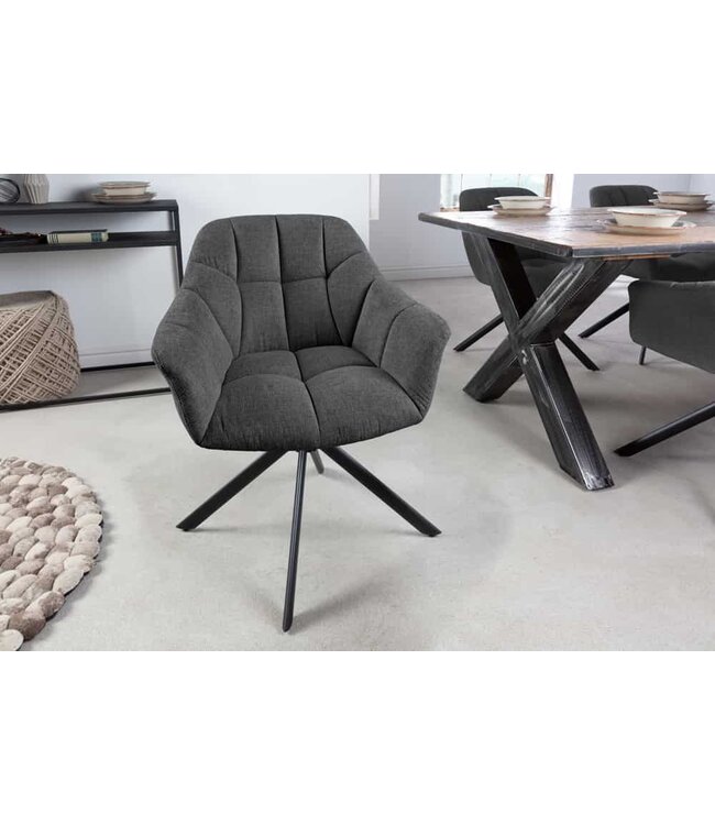 Invicta Interior Bureaustoel PAPILLON antraciet decoratief gewatteerd zwart frame - 41586