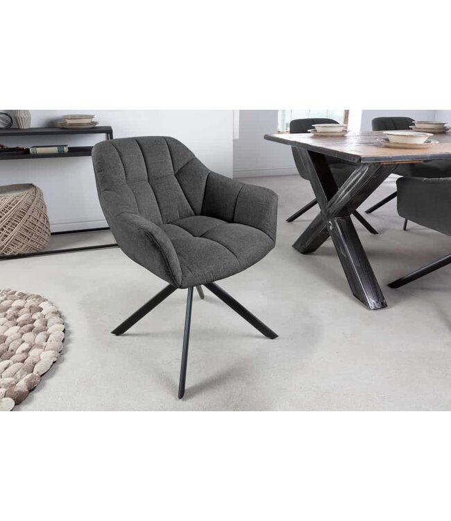 Invicta Interior Bureaustoel PAPILLON antraciet decoratief gewatteerd zwart frame - 41586