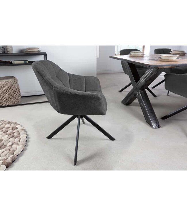 Invicta Interior Bureaustoel PAPILLON antraciet decoratief gewatteerd zwart frame - 41586