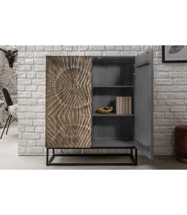 Invicta Interior Massief dressoir SCORPION 120cm grijs acacia gedetailleerd 3D-houtsnijwerk - 41571