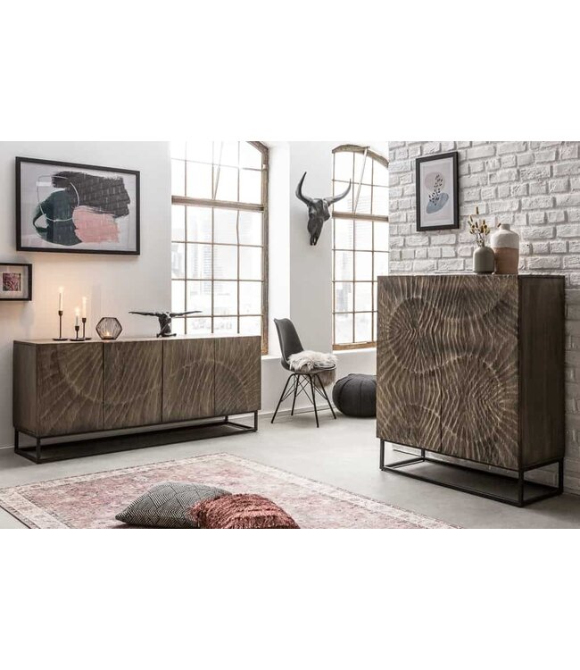 Invicta Interior Massief dressoir SCORPION 120cm grijs acacia gedetailleerd 3D-houtsnijwerk - 41571