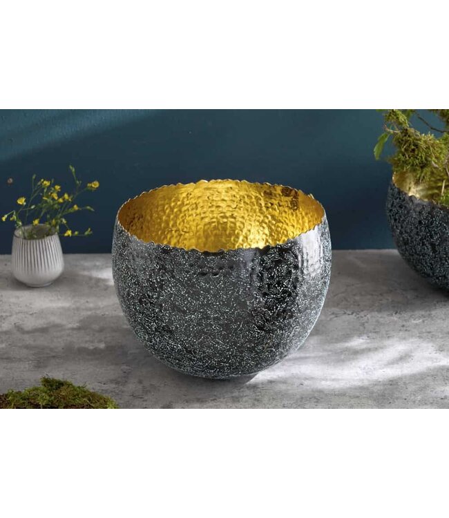 Invicta Interior Handgemaakte decoratieve kom ORIENT 26cm zilver met patina in klassiek gehamerd ontwerp - 41563