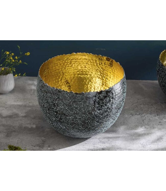 Invicta Interior Handgemaakte decoratieve kom ORIENT 26cm zilver met patina in klassiek gehamerd ontwerp - 41563