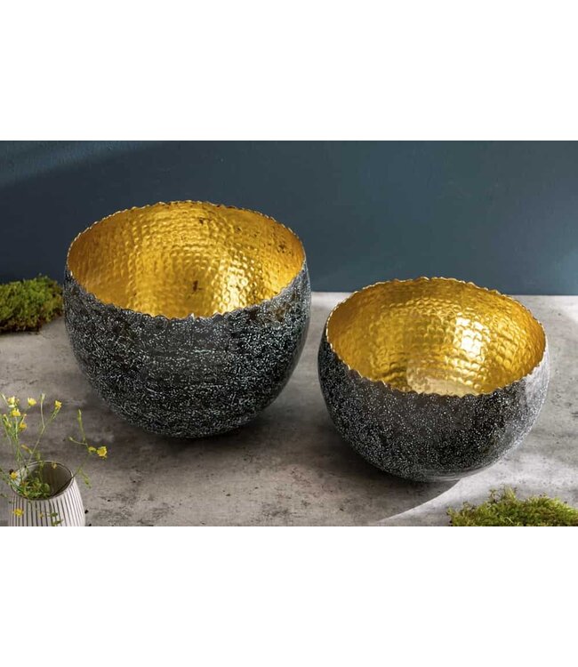 Invicta Interior Handgemaakte decoratieve kom ORIENT 26cm zilver met patina in klassiek gehamerd ontwerp - 41563