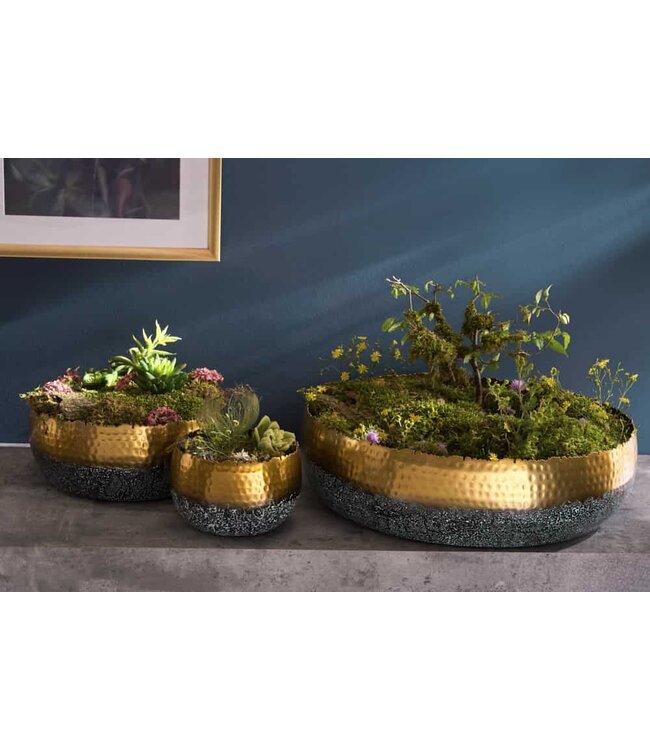 Invicta Interior Handgemaakte decoratieve kom ORIENT 31cm goud met patina in klassiek gehamerd ontwerp - 41561