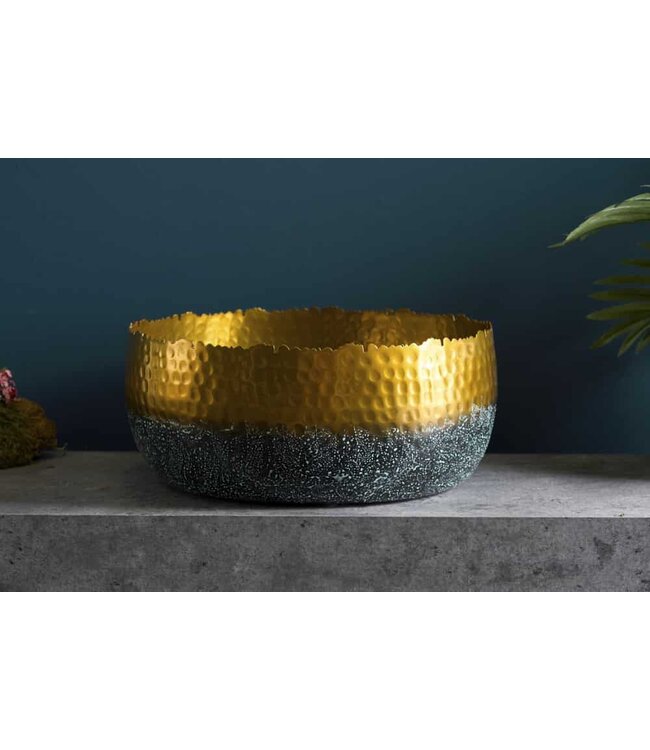 Invicta Interior Handgemaakte decoratieve kom ORIENT 31cm goud met patina in klassiek gehamerd ontwerp - 41561