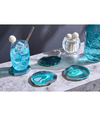 Invicta Interior Set van 4 onderzetters voor glazen COASTER 10cm groene edelsteen agaatkwarts handgemaakt - 41557