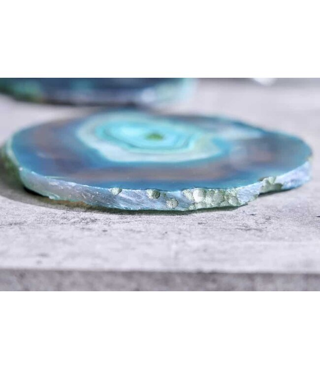 Invicta Interior Set van 4 onderzetters voor glazen COASTER 10cm groene edelsteen agaatkwarts handgemaakt - 41557