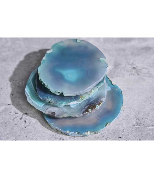 Invicta Interior Set van 4 onderzetters voor glazen COASTER 10cm groene edelsteen agaatkwarts handgemaakt - 41557