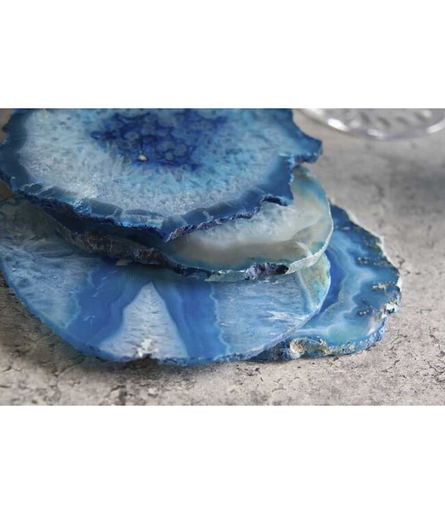 Invicta Interior Set van 4 onderzetters voor glazen COASTER 10cm blauwe edelsteen agaatkwarts handgemaakt - 41556