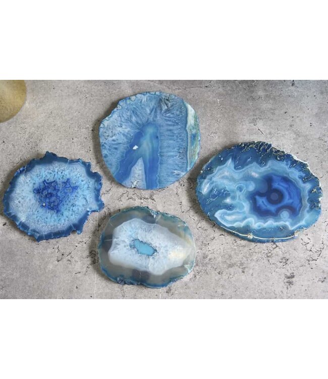 Invicta Interior Set van 4 onderzetters voor glazen COASTER 10cm blauwe edelsteen agaatkwarts handgemaakt - 41556