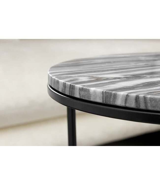 Invicta Interior Design bijzettafel set van 2 ELEMENTS 40cm grijs marmer zwart frame rond - 41555