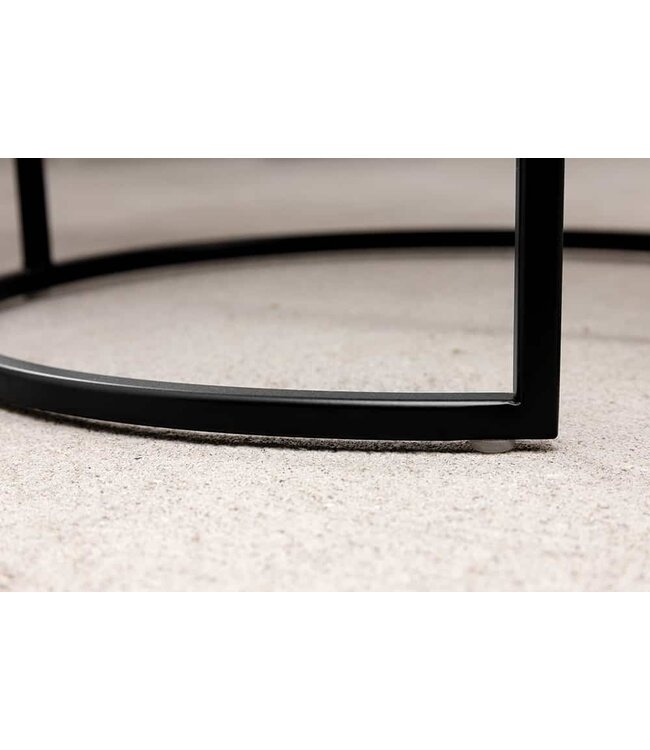 Invicta Interior Design bijzettafel set van 2 ELEMENTS 40cm grijs marmer zwart frame rond - 41555