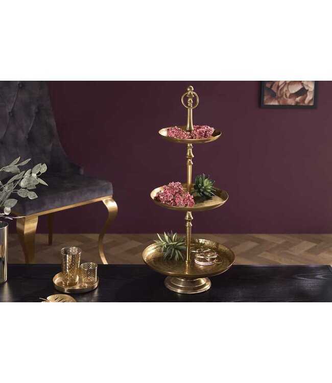 Invicta Interior Design taartplateau ORIENT 65cm goud in wild hammer finish met drie niveaus - 41537