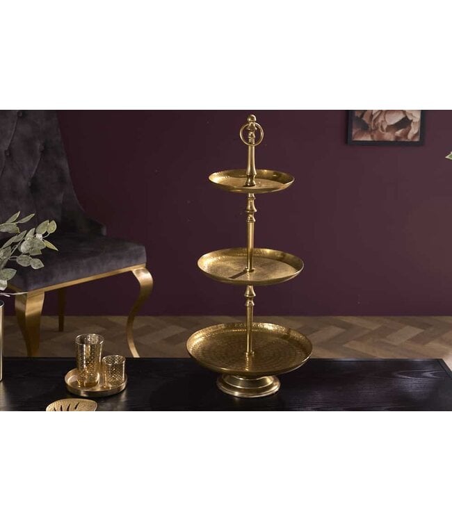 Invicta Interior Design taartplateau ORIENT 65cm goud in wild hammer finish met drie niveaus - 41537