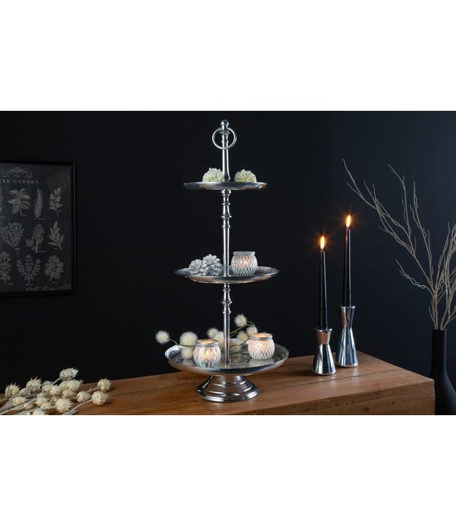 Invicta Interior Elegante taartschaal ORIENT 65cm zilver in wild hamerdesign met drie niveaus - 41536