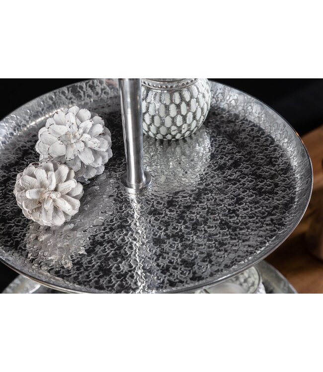 Invicta Interior Elegante taartschaal ORIENT 65cm zilver in wild hamerdesign met drie niveaus - 41536
