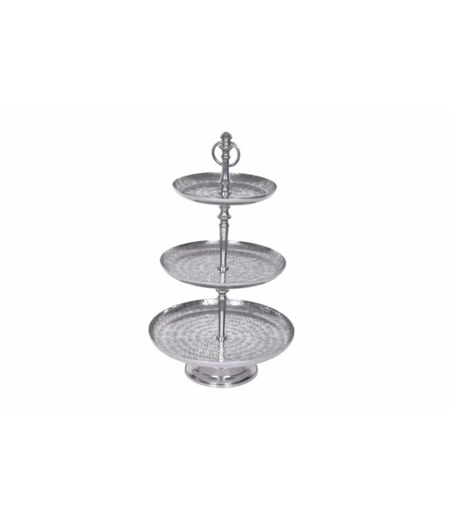 Invicta Interior Elegante taartschaal ORIENT 65cm zilver in wild hamerdesign met drie niveaus - 41536