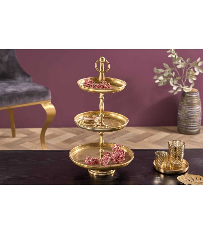 Invicta Interior Design taartplateau ORIENT 47cm goud in wild hammer finish met drie niveaus - 41535