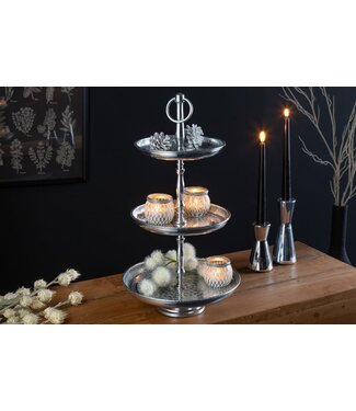 Invicta Interior Design taartplateau ORIENT 47cm zilver in wildhammerafwerking met drie niveaus - 41534