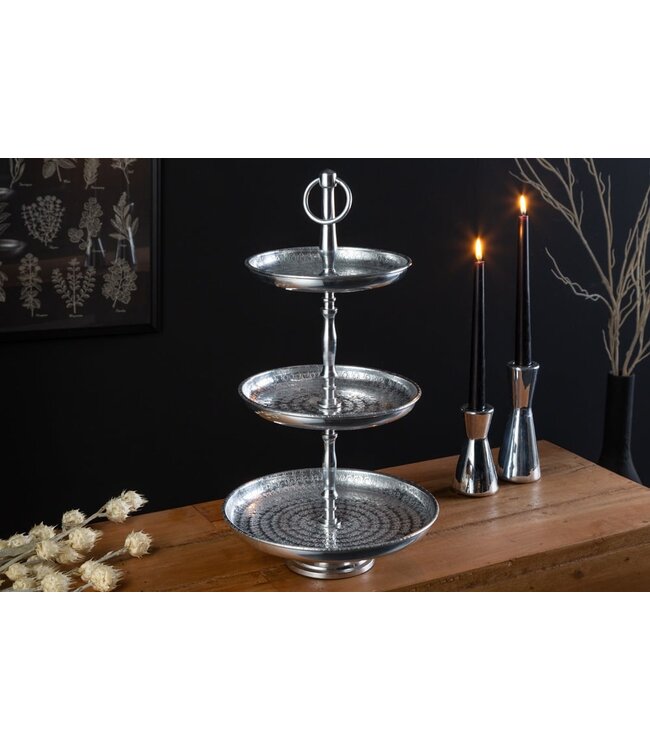 Invicta Interior Design taartplateau ORIENT 47cm zilver in wildhammerafwerking met drie niveaus - 41534