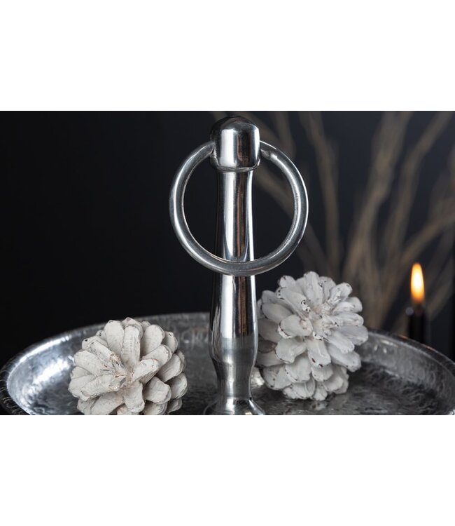 Invicta Interior Design taartplateau ORIENT 47cm zilver in wildhammerafwerking met drie niveaus - 41534