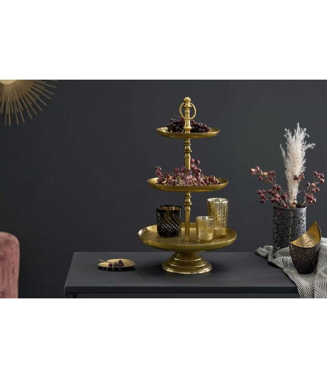 Invicta Interior Design taartplateau ORIENT 50cm goud in wildhammerafwerking met drie niveaus - 41533