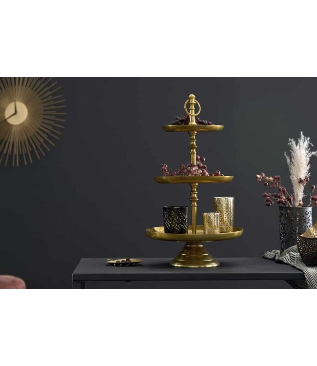 Invicta Interior Design taartplateau ORIENT 50cm goud in wildhammerafwerking met drie niveaus - 41533