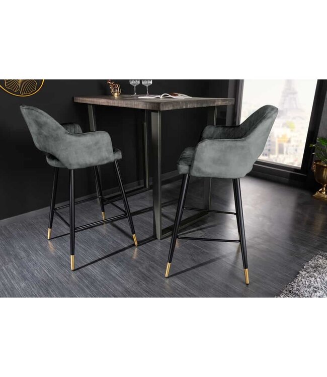 Invicta Interior Design barkruk PARIS groen fluweel met decoratieve quilting en gouden voetdoppen - 41517