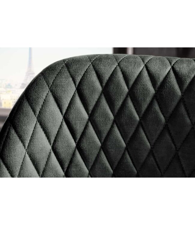 Invicta Interior Design barkruk PARIS groen fluweel met decoratieve quilting en gouden voetdoppen - 41517