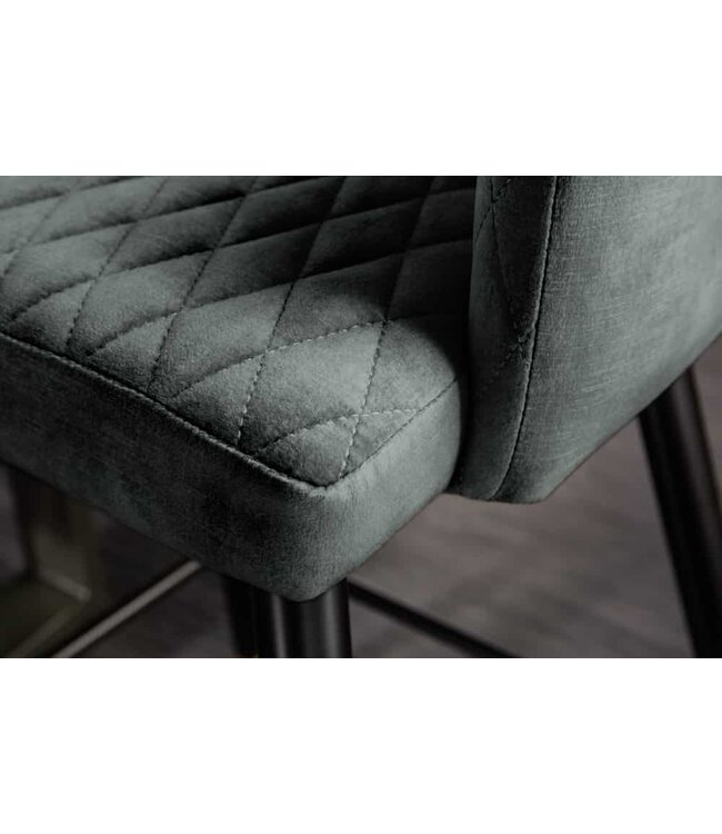 Invicta Interior Design barkruk PARIS groen fluweel met decoratieve quilting en gouden voetdoppen - 41517