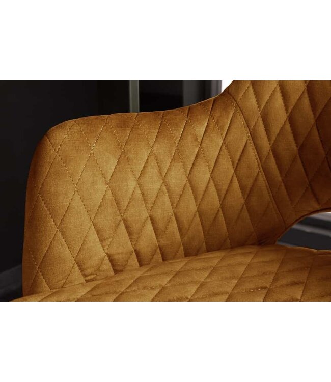 Invicta Interior Elegante barkruk PARIS mosterdgeel fluweel met decoratieve stiksels en gouden voetdoppen - 41516