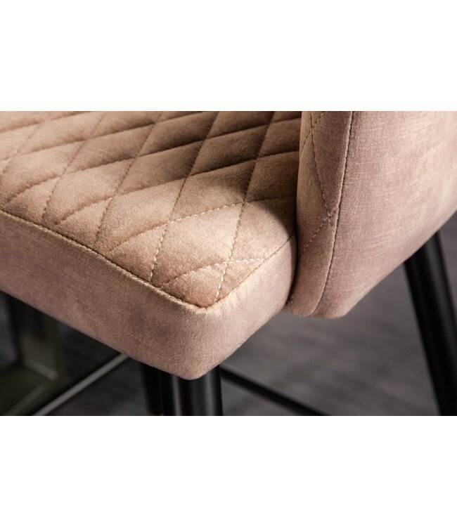 Invicta Interior Design barkruk PARIS grijs fluweel met decoratieve quilting en gouden voetdoppen - 41515