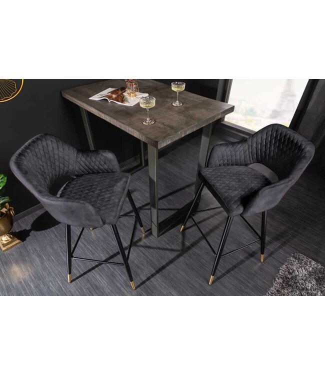 Invicta Interior Design barkruk PARIS grijs fluweel met decoratieve quilting en gouden voetdoppen - 41514