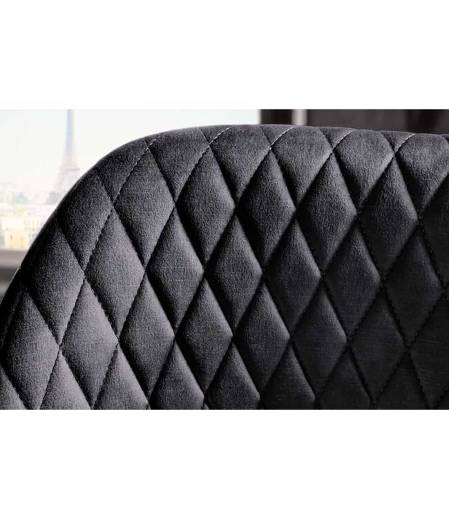 Invicta Interior Design barkruk PARIS grijs fluweel met decoratieve quilting en gouden voetdoppen - 41514