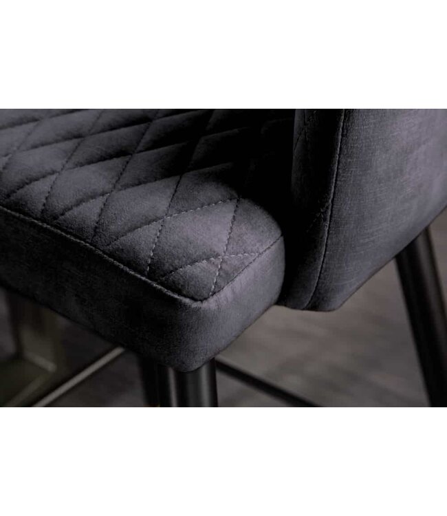 Invicta Interior Design barkruk PARIS grijs fluweel met decoratieve quilting en gouden voetdoppen - 41514