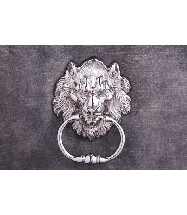 Invicta Interior Elegante stoel MODERN BAROK grijs fluweel met zilveren leeuwenkop - 41507