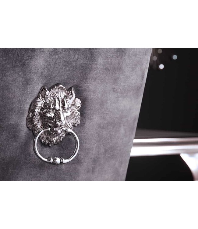 Invicta Interior Elegante stoel MODERN BAROK grijs fluweel met zilveren leeuwenkop - 41507